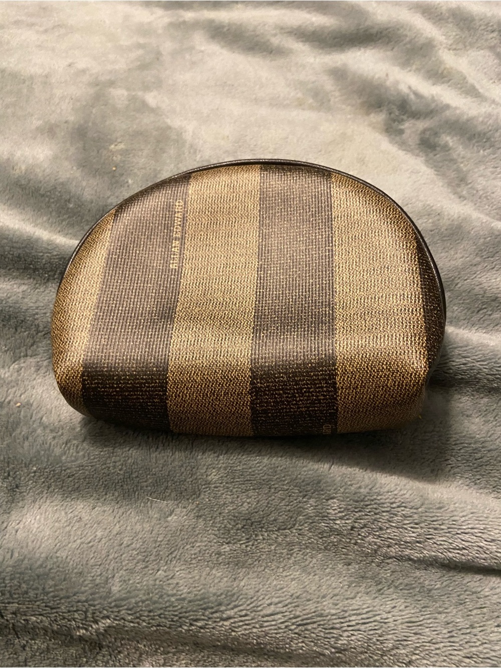 Allan Edward Striped Brown Cosmetic Pouch Makeup Organizer bag